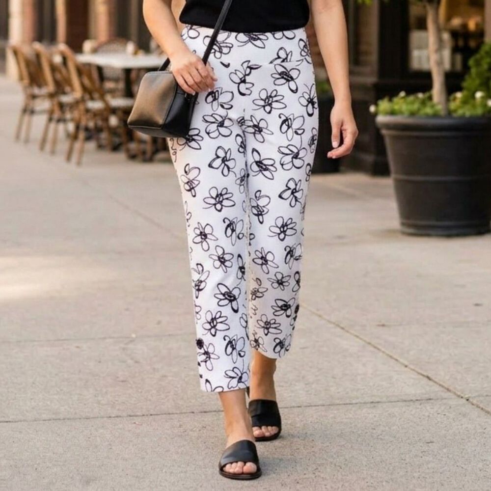 600 West Womens Pants Size 4 Floral Line Art Black White Sketch High Waisted